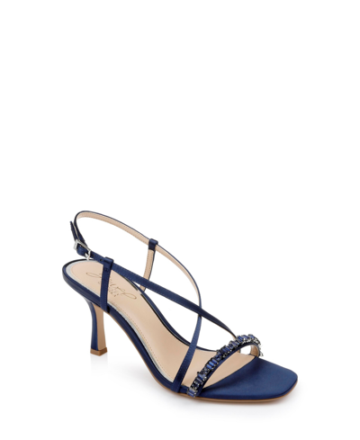 Jewel Badgley Mischka Alexis Womens Embellished Satin Slingback Sandals In Navy Satin