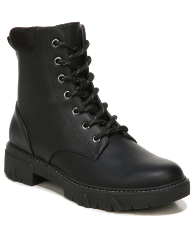 Dr. Scholl's Women's Headstart Combat Boots In Black Faux Leather