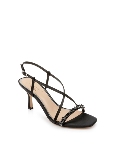 Jewel Badgley Mischka Women's Alexis Crisscross Strap Evening Sandals In Black Satin