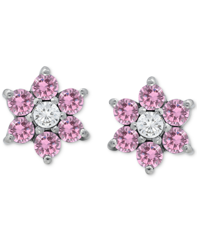 Giani Bernini Pink & White Cubic Zirconia Flower Stud Earrings In Sterling Silver, Created For Macy's