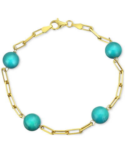 Macy's Onyx Bead Paperclip Link Bracelet In 18k Gold-plated Sterling Silver (also In Turquoise, Lapis Lazul