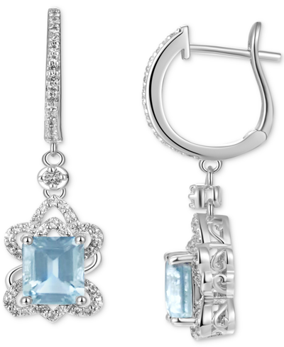 Macy's Aquamarine (3 Ct. T.w.) & White Sapphire (5/8 Ct. T.w.) Leverback Drop Earrings In Sterling Silver (