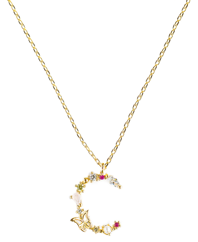 Girls Crew Flutterfly Stone Initial Necklace In Gold-plated- C