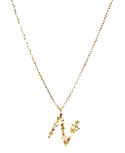 Girls Crew Flutterfly Stone Initial Necklace In Gold-plated- N