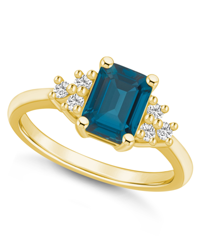 Macy's Gemstone And Diamond (1/5 Ct. T.w.) Ring In 14k Gold In London Blue Topaz