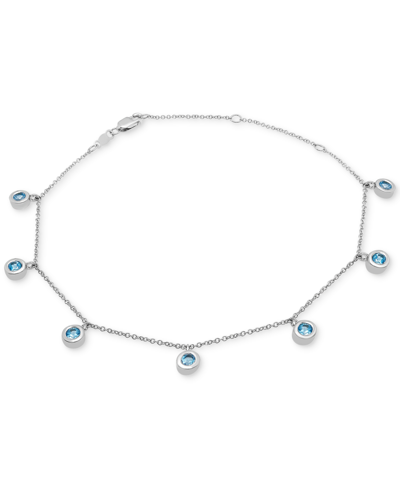 Macy's Blue Topaz Bezel Dangle Ankle Bracelet (7/8 Ct. T.w.) In Sterling Silver