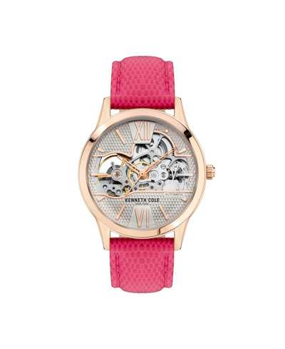 Kenneth Cole New York Women's Automatic Fushia Leather Strap Watch 36mm In Pink
