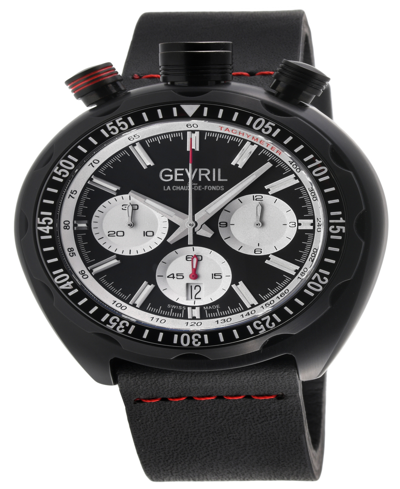 Gevril Men's Canal Street Chrono Swiss Automatic Italian Black Leather Strap Watch 48mm