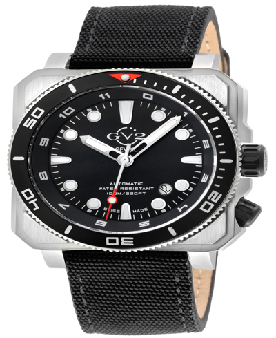 Gevril Men's Xo Submarine Swiss Automatic Black Canvas Strap Watch 44mm In Silver-tone