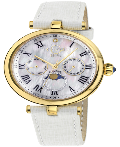 Gevril Women's Florence Swiss Quartz Italian White Leather Strap Watch 36mm In Gold-tone