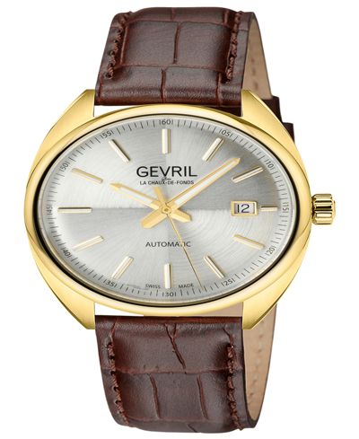 Gevril Men's Five Points Swiss Automatic Italian Brown Leather Strap Watch 40mm In Gold-tone