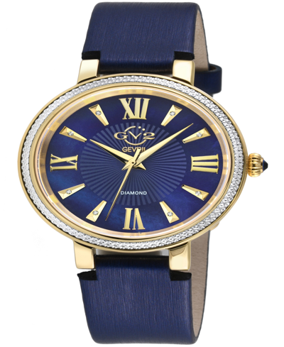 Gevril Women's Genoa Swiss Quartz Italian Blue Leather Strap Watch 36mm In Gold-tone