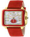 GEVRIL WOMEN'S BARI ENAMEL SWISS QUARTZ ITALIAN RED LEATHER STRAP WATCH 34MM