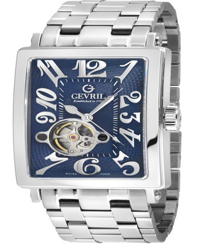 Gevril Men's Avenue Of Americas Intravedere Swiss Automatic Silver-tone Stainless Steel Bracelet Watch 44mm