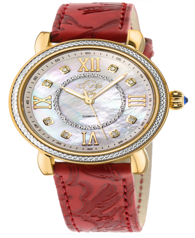 Gevril Women's Marsala Swiss Quartz Italian Red Leather Strap Watch 37mm In Gold-tone