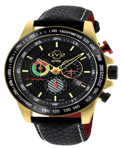 Gevril Men's Scuderia Swiss Quartz Italian Black Leather Strap Watch 45mm