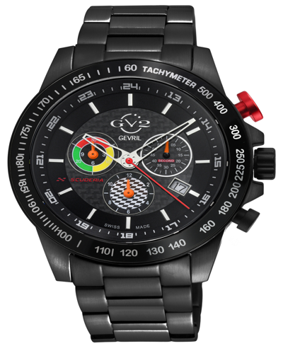 Gevril Men's Scuderia Swiss Quartz Black Stainless Steel Bracelet Watch 45mm