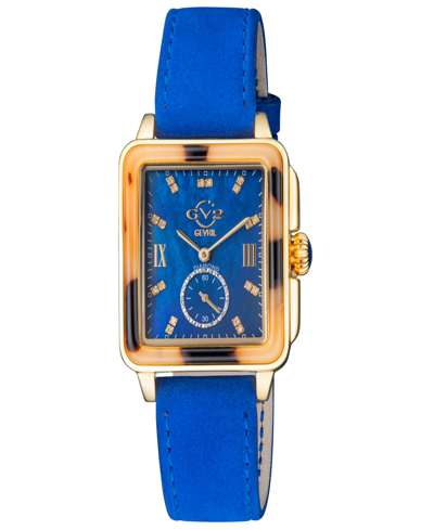 Gevril Women's Bari Tortoise Swiss Quartz Italian Blue Leather Strap Watch 34mm In Gold-tone