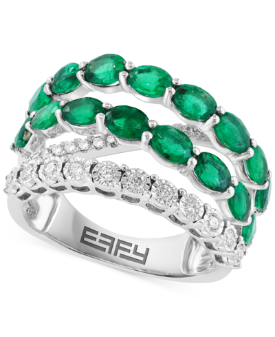 Effy Collection Effy Emerald (3 Ct. T.w.) & Diamond (1/3 Ct. T.w.) Crossover Statement Ring In 14k White Gold