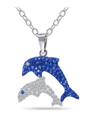 Giani Bernini Crystal Two Dolphin Pendant Sterling Silver Necklace In Blue