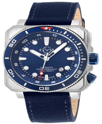Gevril Men's Xo Submarine Swiss Automatic Blue Canvas Strap Watch 44mm In Silver-tone
