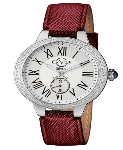 Gevril Women's Astor Swiss Quartz Burgundy Genuine Leather Strap Watch 40mm In Silver-tone