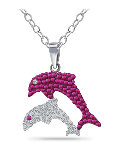 Giani Bernini Crystal Two Dolphin Pendant Sterling Silver Necklace In Fuchsia Pink