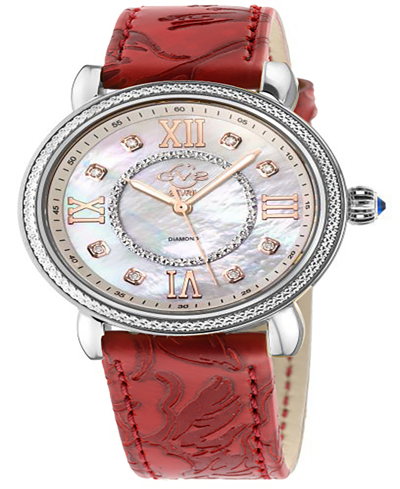 Gevril Women's Marsala Swiss Quartz Italian Red Leather Strap Watch 37mm In Silver-tone