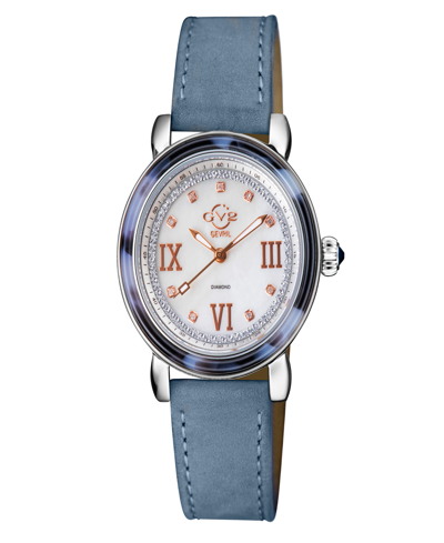 Gevril Women's Marsala Tortoise Swiss Quartz Italian Light Blue Leather Strap Watch 36mm In Silver-tone