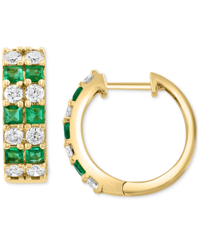 Effy Collection Effy Emerald (7/8 Ct. T.w.) & Diamond (5/8 Ct. T.w.) Double Row Small Hoop Earrings In 14k Gold, 0.6