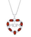 Macy's Simulated Ruby And Cubic Zirconia 'mom' Heart Pendant Necklace In Silver