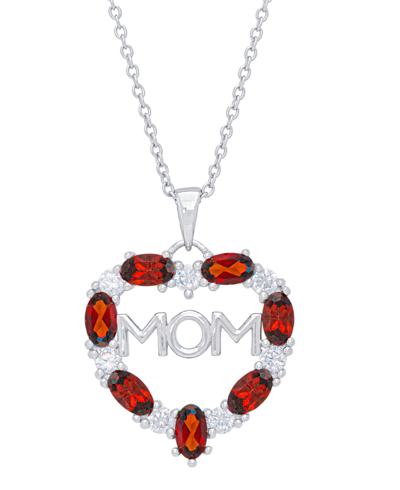 Macy's Simulated Ruby And Cubic Zirconia 'mom' Heart Pendant Necklace In Silver