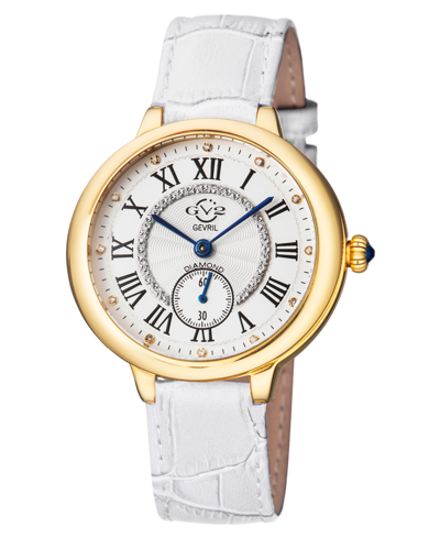 Gevril Women's Rome Swiss Quartz White Genuine Leather Strap Watch 36mm In Gold-tone