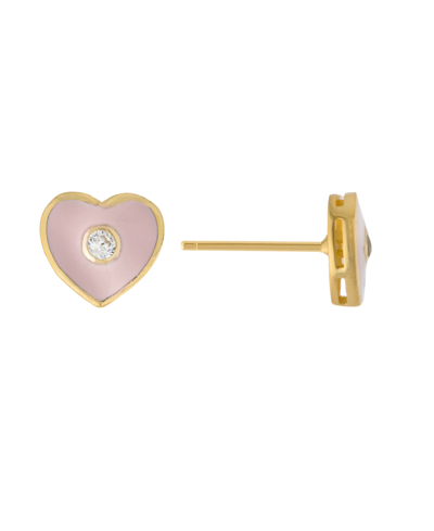 Giani Bernini Clear Cubic Zirconia And Pink Enameled Heart Stud Earrings In Gold Over Silver