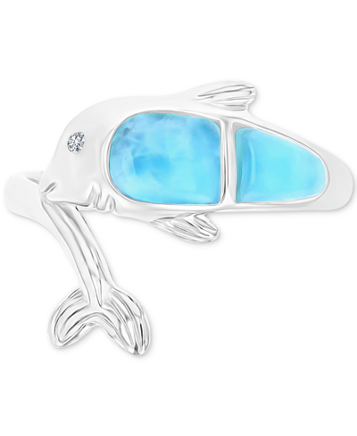 Macy's Larimar & Lab-created White Sapphire (1/20 Ct. T.w.) Ring In Sterling Silver