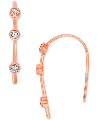 Macy's Cubic Zirconia Bezel Threader Earrings In 14k Rose Gold-plated Sterling Silver In Rose Gold Over Silver