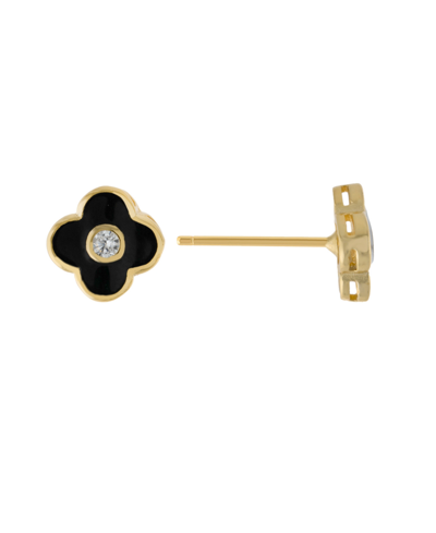 Giani Bernini Clear Cubic Zirconia And Black Enameled Clover Stud Earrings In Gold Over Silver