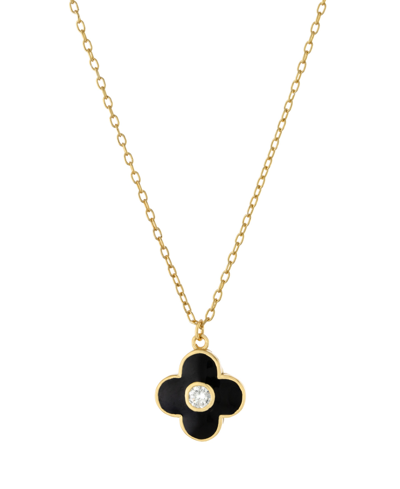 Giani Bernini Clear Cubic Zirconia And Black Enameled Clover Pendant In Gold Over Silver