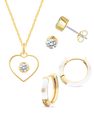 Macy's Crystal Enamel Necklace And Earring Set, 3-piece In White Enamel