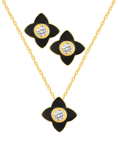 Macy's Crystal Enamel Necklace And Earring Set, 2-piece In Black Enamel