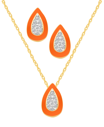 Macy's Crystal Enamel Necklace And Earring Set, 2-piece In Orange Enamel