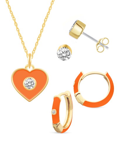 Macy's Crystal Enamel Necklace And Earring Set, 3-piece In Orange Enamel