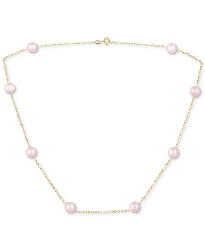 Macy's Onyx Bead 18" Collar Necklace In 14k Gold (also In Jade, Lapis Lazuli, Rose Quartz, & Turquoise) In Pink