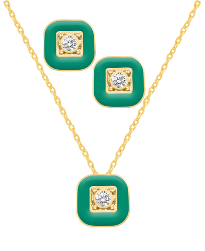 Macy's Crystal Enamel Necklace And Earring Set, 2-piece In Emerald Enamel