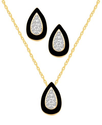 Macy's Crystal Enamel Necklace And Earring Set, 2-piece In Black Enamel