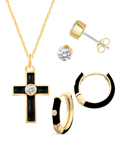 Macy's Crystal Enamel Necklace And Earring Set, 3-piece In Black Enamel