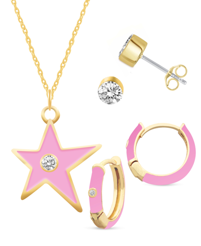 Macy's Crystal Enamel Necklace And Earring Set, 3-piece In Pink Enamel