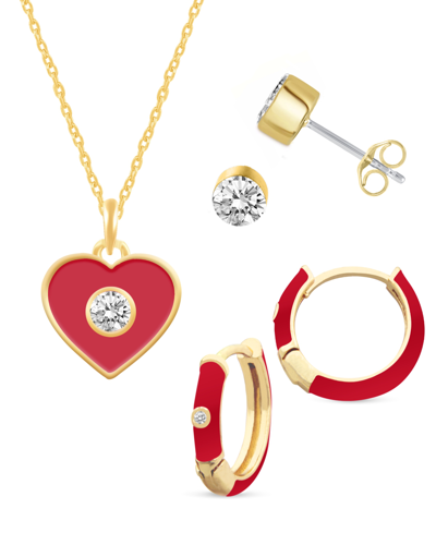 Macy's Crystal Enamel Necklace And Earring Set, 3-piece In Red Enamel