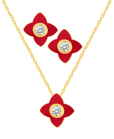 Macy's Crystal Enamel Necklace And Earring Set, 2-piece In Red Enamel