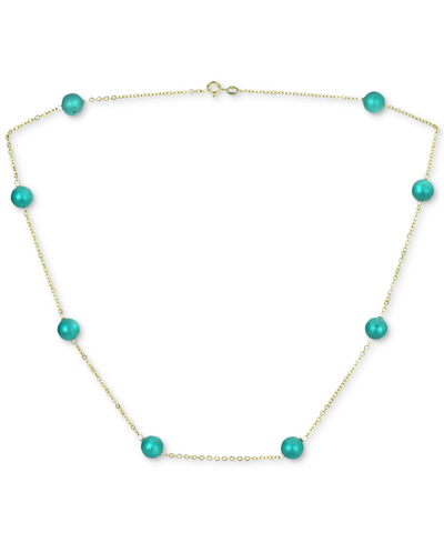 Macy's Onyx Bead 18" Collar Necklace In 14k Gold (also In Jade, Lapis Lazuli, Rose Quartz, & Turquoise)